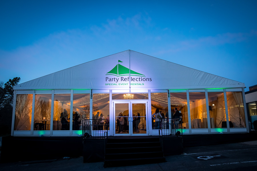 Party Reflections Raleigh Tent at night