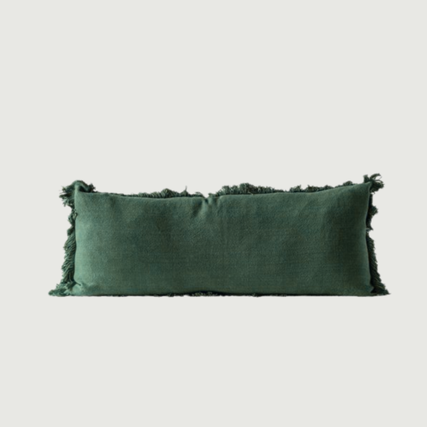 Green Fringe Lumbar Pillow