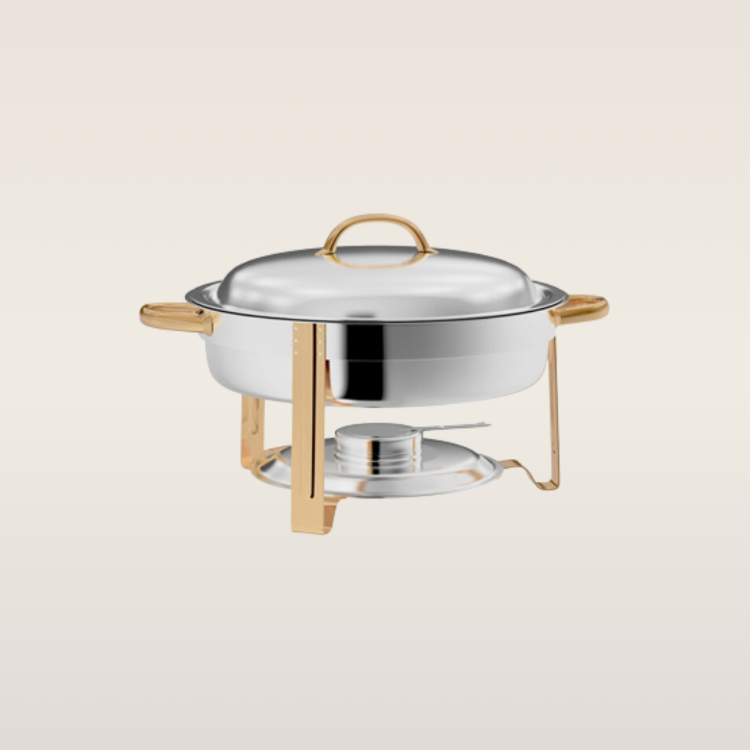 4QT Round Stainless/Brass Chafer with Food Pan