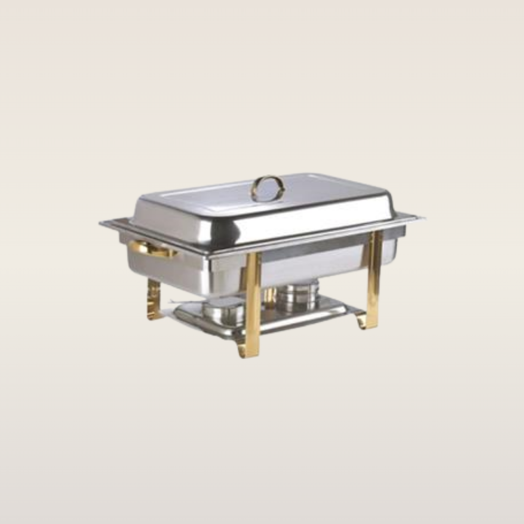 8QT Rectangular Stainless/Brass Chafer with Food Pan